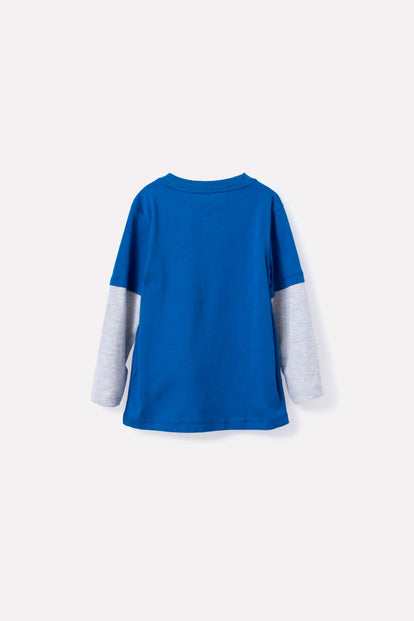 CAMISETA LITTLEMIC MANGA LARGA AZUL Y GRIS PARA NIÑO 2T A 5T