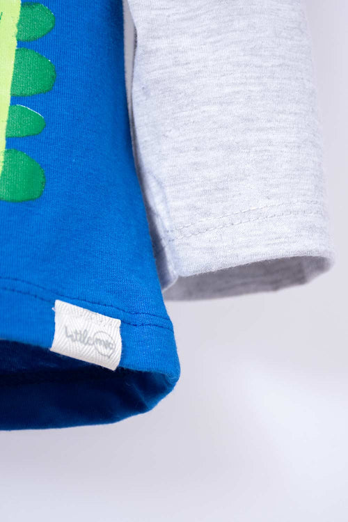 LITTLEMIC BLUE AND GREY LONG SLEEVE T-SHIRT FOR BOYS 2T TO 5T