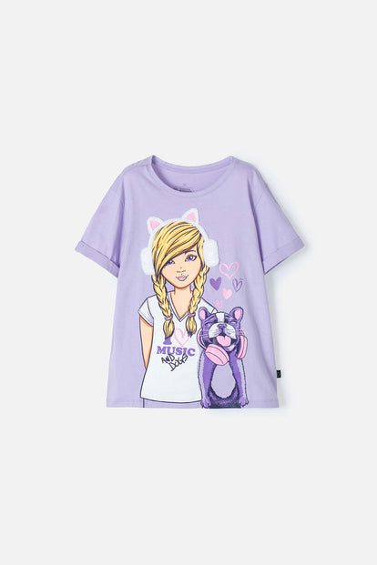 CAMISETA DE MIC MANGA CORTA LILA PARA NIÑA