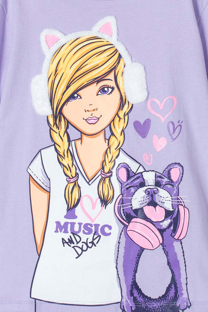 CAMISETA DE MIC MANGA CORTA LILA PARA NIÑA