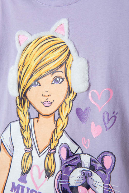 CAMISETA DE MIC MANGA CORTA LILA PARA NIÑA