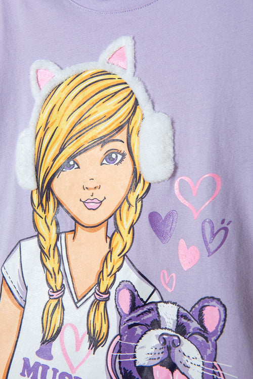 CAMISETA DE MIC MANGA CORTA LILA PARA NIÑA
