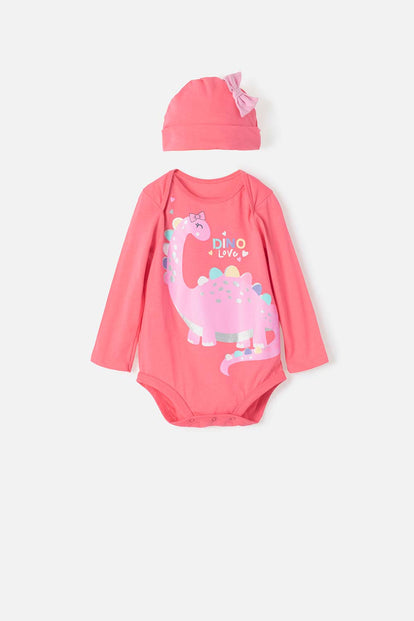 BODY DE LITTLEMIC MANGA LARGA CON GORRO ROSADO PARA BEBÉ NIÑA