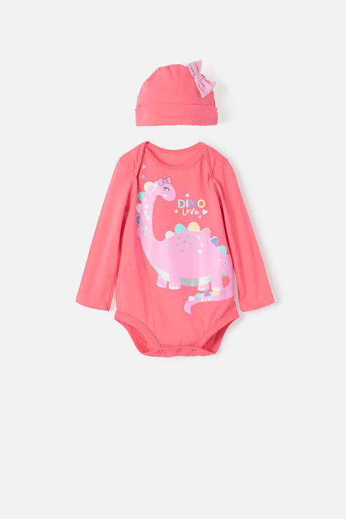 LITTLEMIC LONG-SLEEVE BODYSUIT WITH PINK HAT FOR BABY GIRL