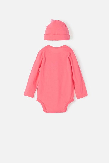 BODY DE LITTLEMIC MANGA LARGA CON GORRO ROSADO PARA BEBÉ NIÑA