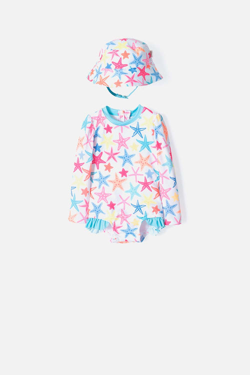 LITTLEMIC MULTICOLORED SWIMSUIT INCLUDES BUCKET HAT FOR BABY GIRL