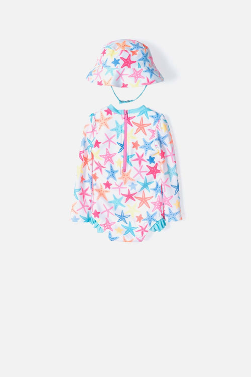 LITTLEMIC MULTICOLORED SWIMSUIT INCLUDES BUCKET HAT FOR BABY GIRL