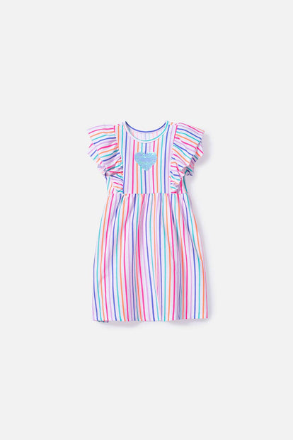 VESTIDO DE NIÑA, MANGA CORTA MULTICOLOR DE LITTLEMIC