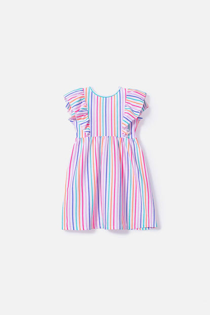 VESTIDO DE NIÑA, MANGA CORTA MULTICOLOR DE LITTLEMIC