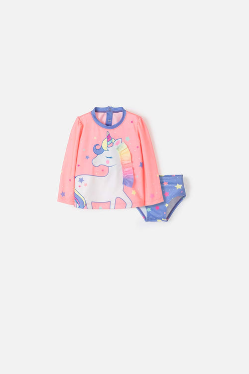 LITTLEMIC LONG-SLEEVED MULTICOLOR BABY GIRL'S SWIMWEAR SET