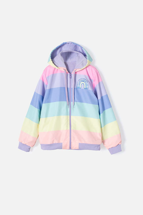 GIRLS' MULTICOLORED FLEECE ZIP-UP HOODIE