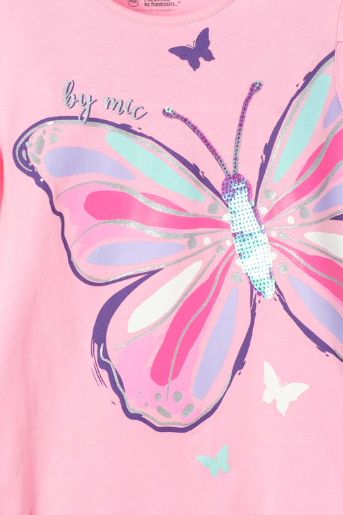 CAMISETA MIC DE MANGA CORTA ROSADO PARA NIÑA