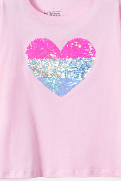 CAMISETA DE MIC MANGA CORTA ROSADA PARA NIÑA