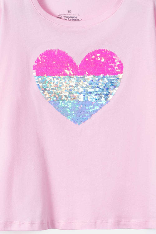 CAMISETA DE MIC MANGA CORTA ROSADA PARA NIÑA