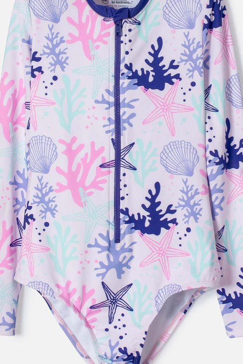 GIRL'S PURPLE MIC LONG-SLEEVED SWIMSUIT