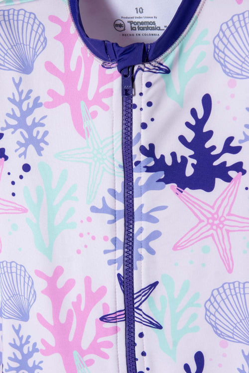 GIRL'S PURPLE MIC LONG-SLEEVED SWIMSUIT