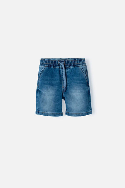 BERMUDA LITTLEMIC EN DENIM TONO MEDIO CON ELÁSTICO EN CINTURA PARA NIÑO 2T A 5T