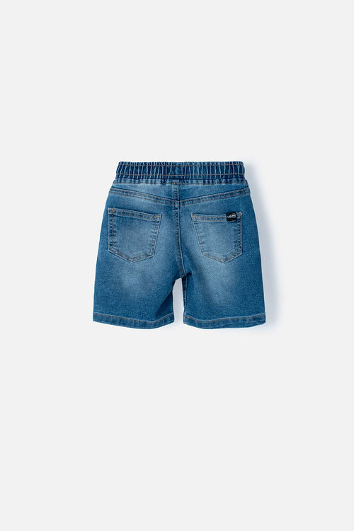 LITTLEMIC BERMUDA SHORTS IN MEDIUM WASH DENIM WITH ELASTIC WAIST FOR BOYS 2T TO 5T
