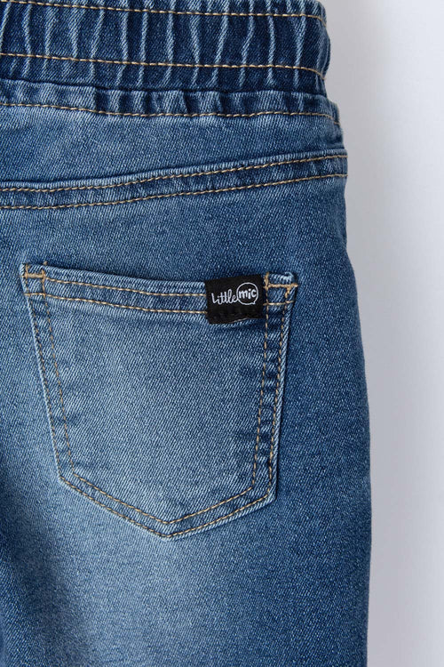 LITTLEMIC BERMUDA SHORTS IN MEDIUM WASH DENIM WITH ELASTIC WAIST FOR BOYS 2T TO 5T