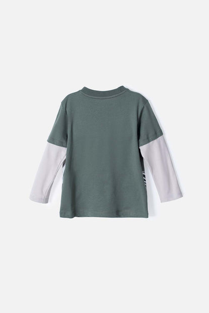 CAMISETA DE LITTLEMIC MANGA LARGA VERDE/GRIS PARA NIÑO