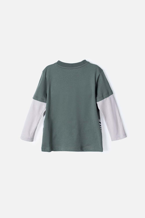 LITTLEMIC BOY'S LONG SLEEVE T-SHIRT GREEN/GREY