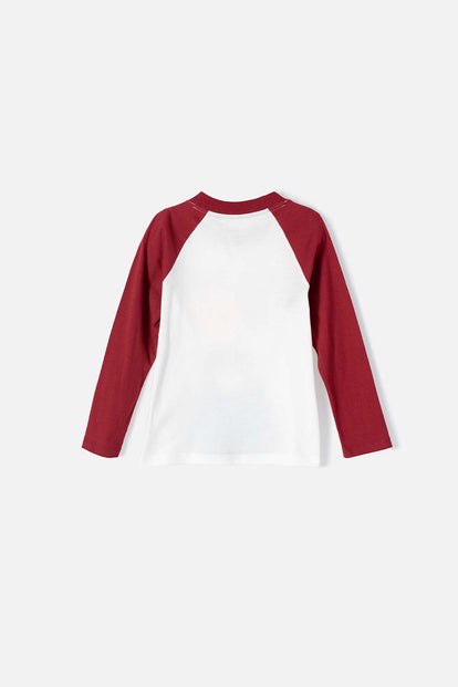 CAMISETA DE LITTLEMIC MANGA LARGA MARFIL Y VINOTINTO PARA NIÑO 2T A 5T