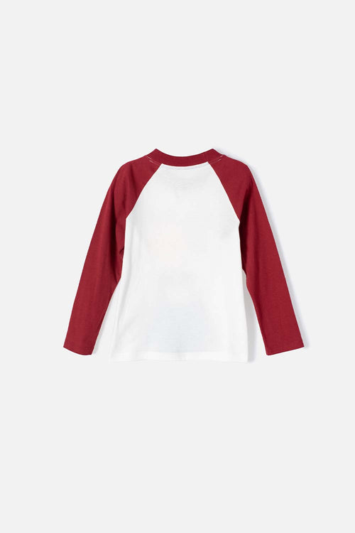 LITTLEMIC LONG SLEEVE IVORY AND BURGUNDY T-SHIRT FOR BOYS 2T TO 5T