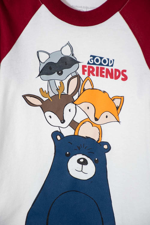 LITTLEMIC LONG SLEEVE IVORY AND BURGUNDY T-SHIRT FOR BOYS 2T TO 5T