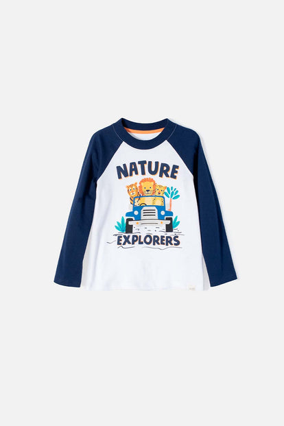 CAMISETA DE LITTLEMIC BLANCO/AZUL MANGA LARGA PARA NIÑO
