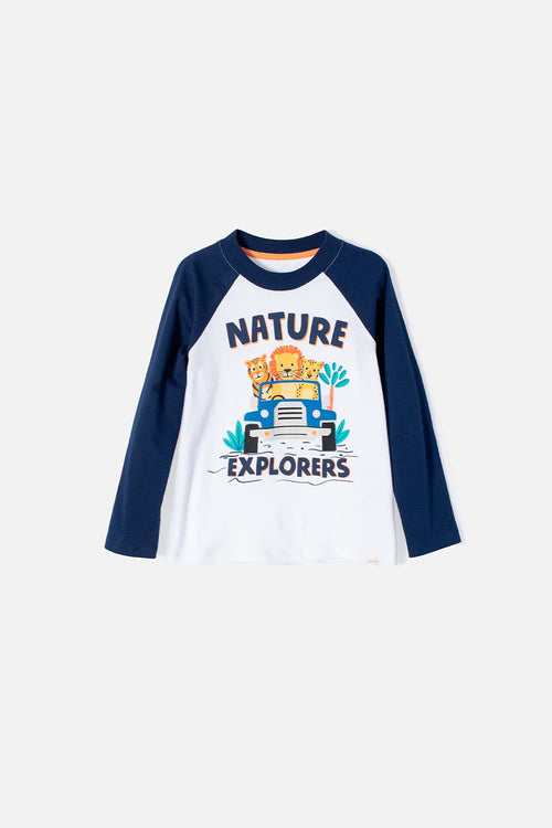 LITTLEMIC WHITE/BLUE LONG SLEEVE SHIRT FOR BOYS