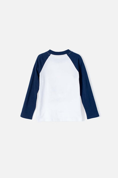 CAMISETA DE LITTLEMIC BLANCO/AZUL MANGA LARGA PARA NIÑO