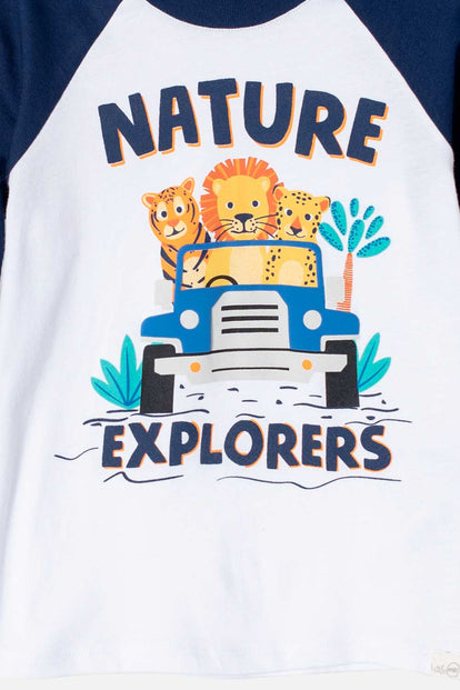 CAMISETA DE LITTLEMIC BLANCO/AZUL MANGA LARGA PARA NIÑO