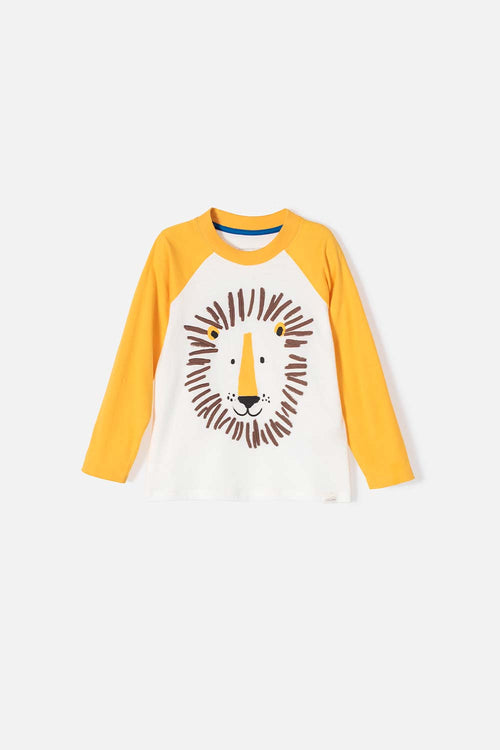 LITTLEMIC LONG SLEEVE IVORY AND YELLOW T-SHIRT FOR BOYS 2T TO 5T