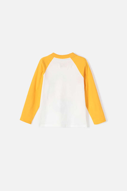 CAMISETA DE LITTLEMIC MANGA LARGA MARFIL Y AMARILLO PARA NIÑO 2T A 5T