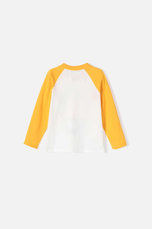LITTLEMIC LONG SLEEVE IVORY AND YELLOW T-SHIRT FOR BOYS 2T TO 5T