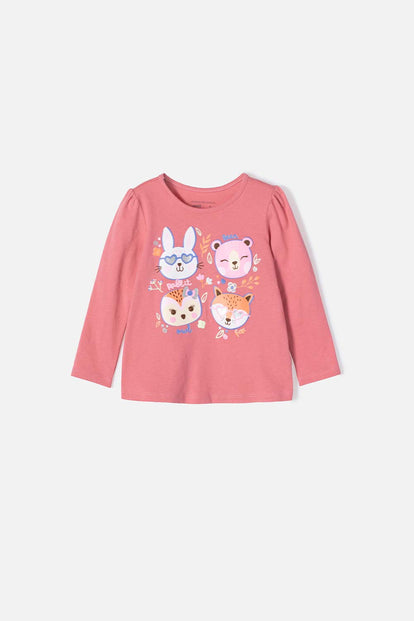 CAMISETA DE LITTLEMIC MANGA LARGA PALO DE ROSA PARA NIÑA 2T A 5T