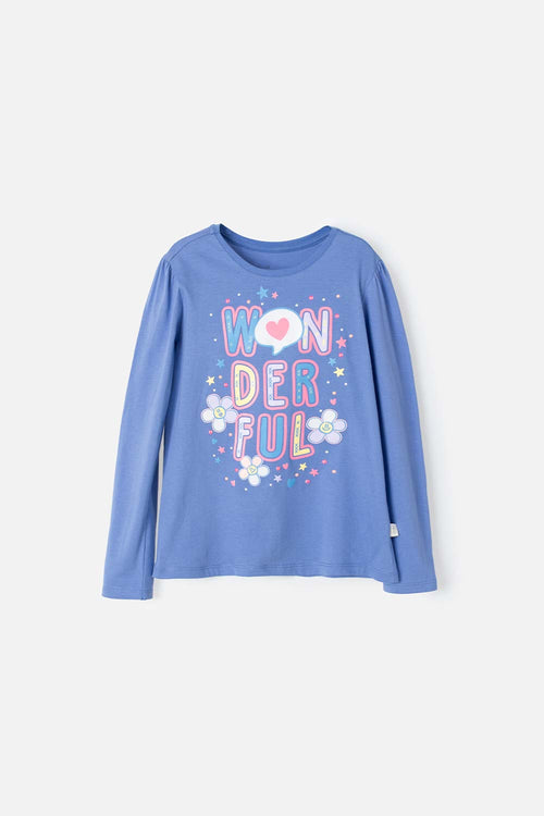 CAMISETA DE MIC MANGA LARGA AZUL PARA NIÑA