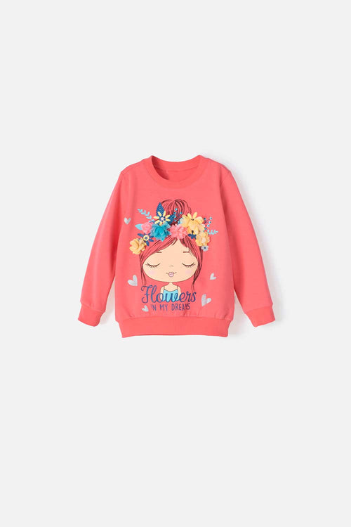 LITTLEMIC GIRL'S CORAL ROUND-NECK SWEATER