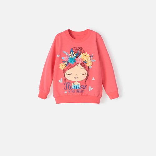 LITTLEMIC GIRL'S CORAL ROUND-NECK SWEATER