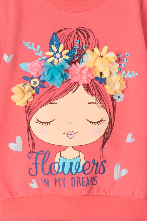 LITTLEMIC GIRL'S CORAL ROUND-NECK SWEATER