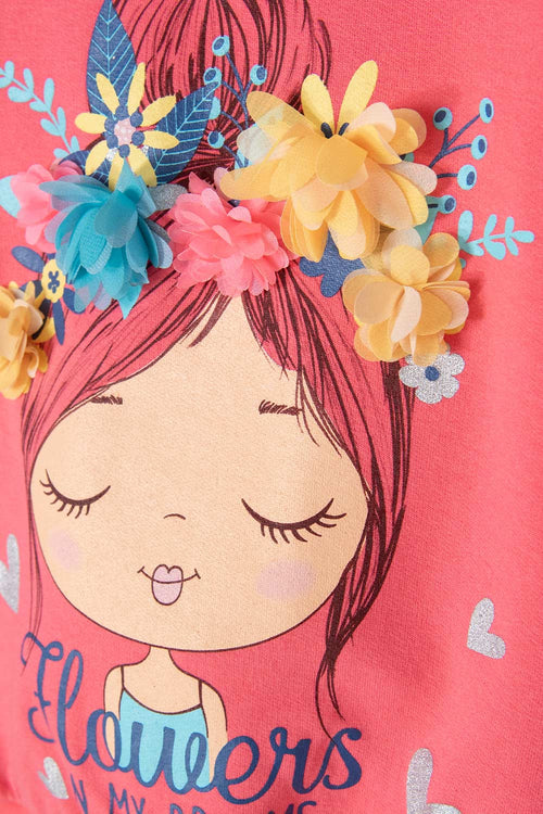 LITTLEMIC GIRL'S CORAL ROUND-NECK SWEATER