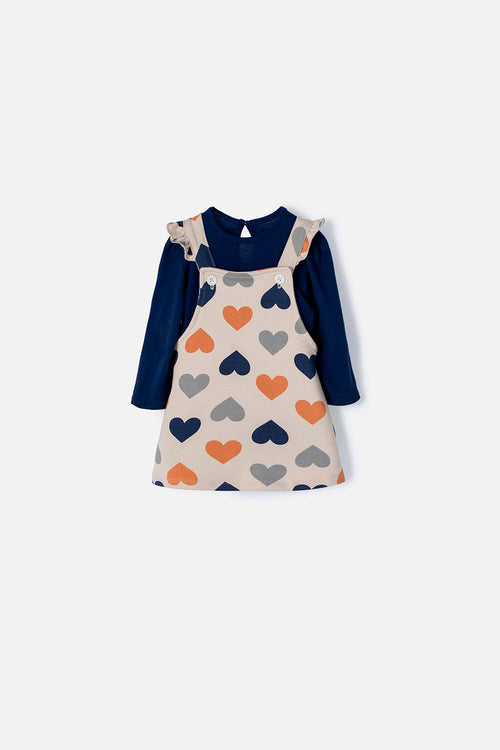 BABY GIRL'S BLUE AND KHAKI LITTLEMIC OVERALL DRESS