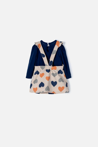 VESTIDO LITTLEMIC TIPO JARDINERA AZUL Y CAQUI PARA BEBÉ NIÑA