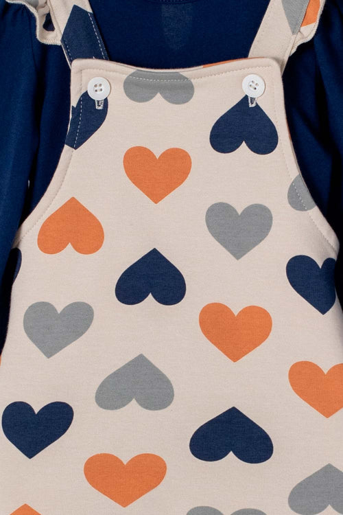 BABY GIRL'S BLUE AND KHAKI LITTLEMIC OVERALL DRESS