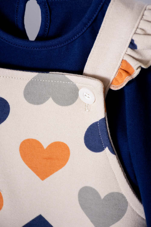 BABY GIRL'S BLUE AND KHAKI LITTLEMIC OVERALL DRESS
