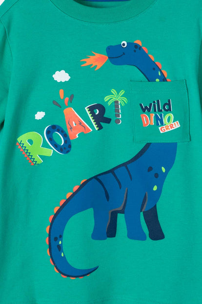 CAMISETA DE LITTLEMIC MANGA CORTA VERDE PARA NIÑO 2T A 5T