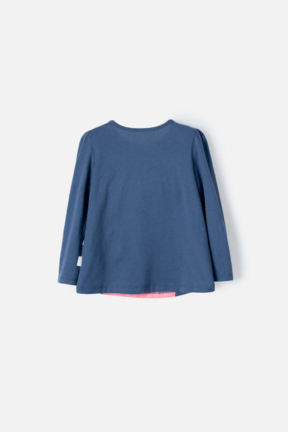 CAMISETA LITTLEMIC MANGA LARGA AZUL PARA NIÑA