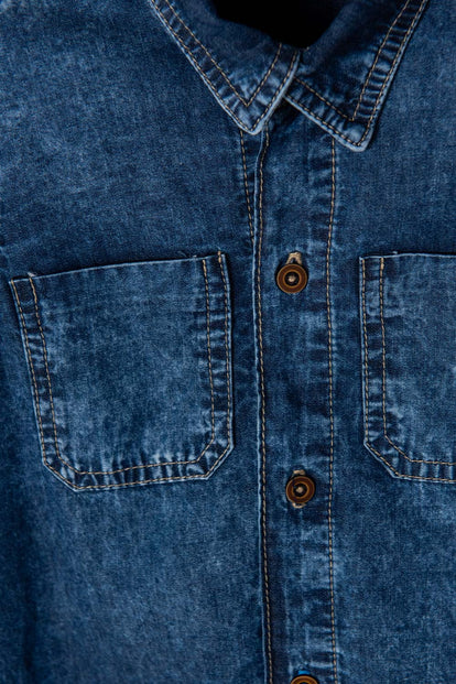 CAMISA LITTLEMIC AZUL TONO MEDIO MANGA LARGA PARA NIÑO 2T A 5T