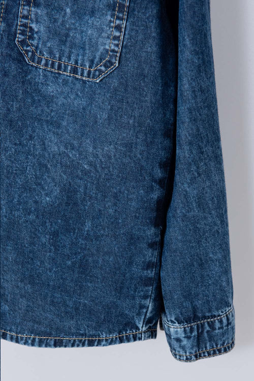 LITTLEMIC MEDIUM BLUE LONG SLEEVE SHIRT FOR BOYS 2T TO 5T
