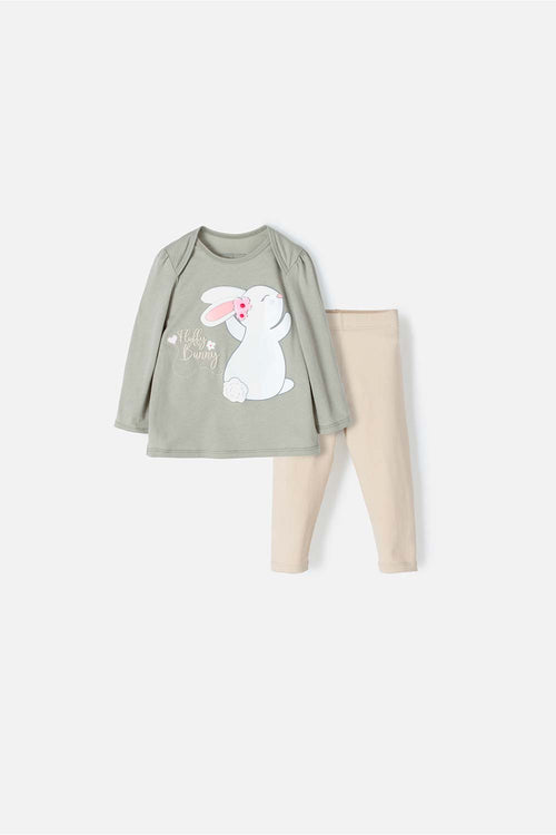 LITTLEMIC GREEN AND KHAKI LONG SLEEVE SET FOR BABY GIRL